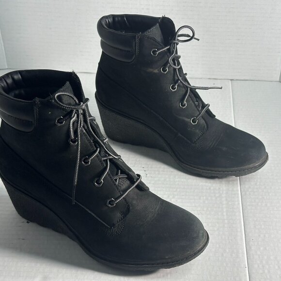 LADIES BLACK 7.5 TIMBERLAND BOOTS - Picture 1 of 15